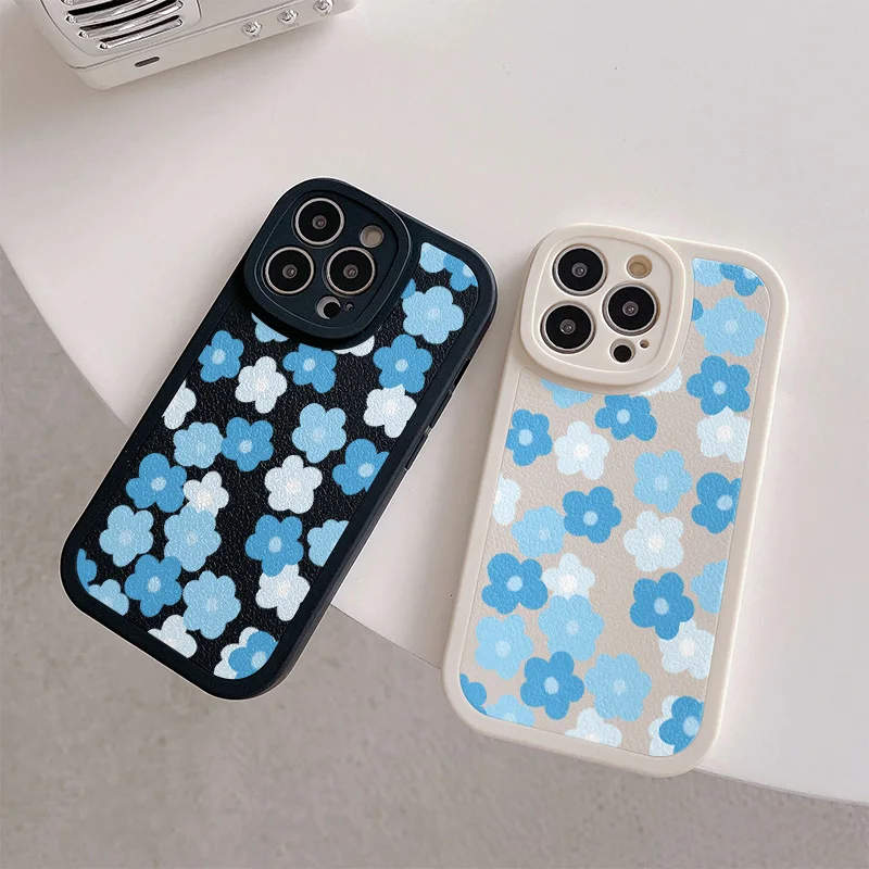 Blue Fragmented Flowers Phone Case For IPhone 14 11 13 12 Pro Max X XR XS 7 8 Plus SE 2020 2022 Protection Back Cover Case Coque