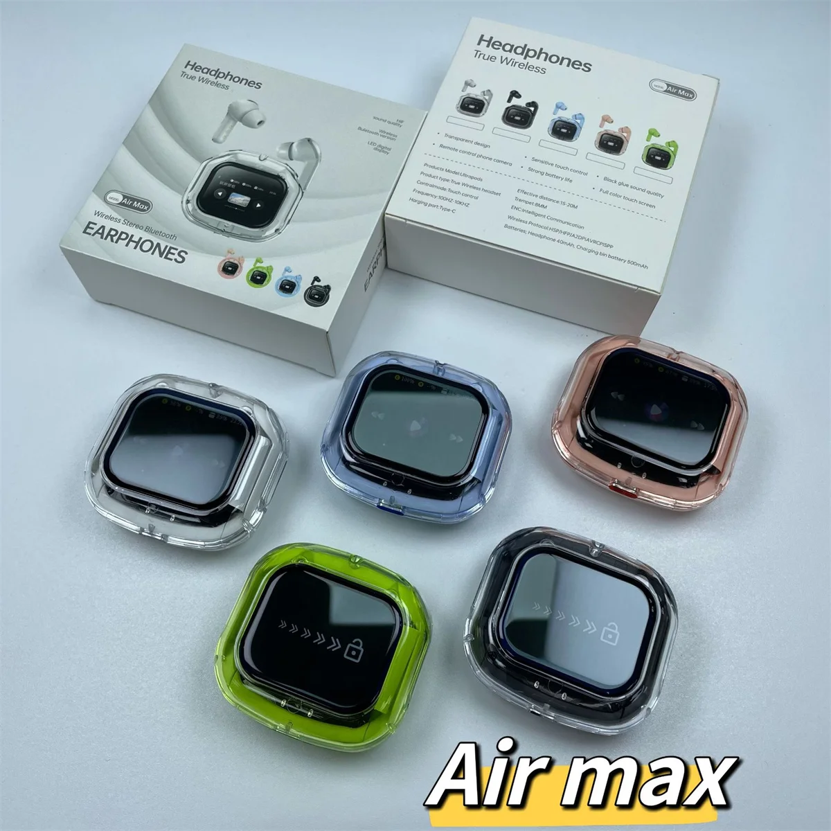 Air Max Pro ANC Al LED Display 5.4 Bluetooth Earphones For IPhone Samsung Xiaomi Game Stereo Sports With Microphone Earphones