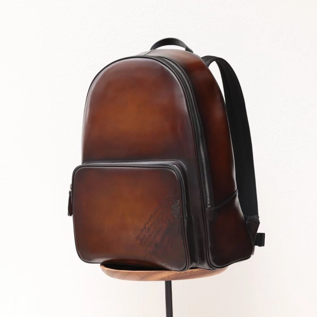 DIMY 2023 New Backpack men\'s leather large capacity business UK computer school bag travel bag hand-rubbed vintage backpack