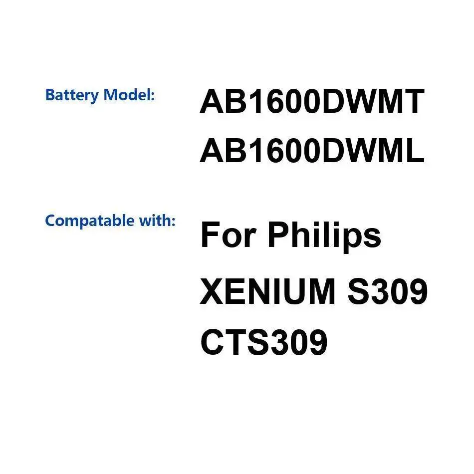 

1600 мАч для Philips Xenium S309 CTS309 аккумулятор мобильного телефона безопасный AB1600DWMT AB1600DWML