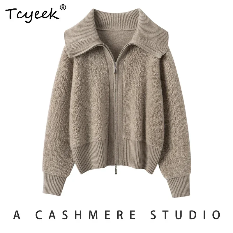 Heavyweight Women's Sweater Coat 100% Cashmere Sweater Cardigan Autumn Winter Knit Clothing Towel Embroidered Large Lapel Jacket