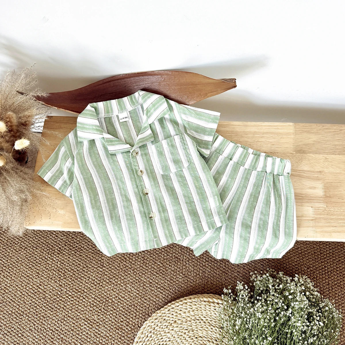 2025 New Baby Boy Clothing Set Toddler Baby Clothes Lapel Striped Shirt+Striped Shorts Newborn Boy Girl Summer Outfits 2Pcs