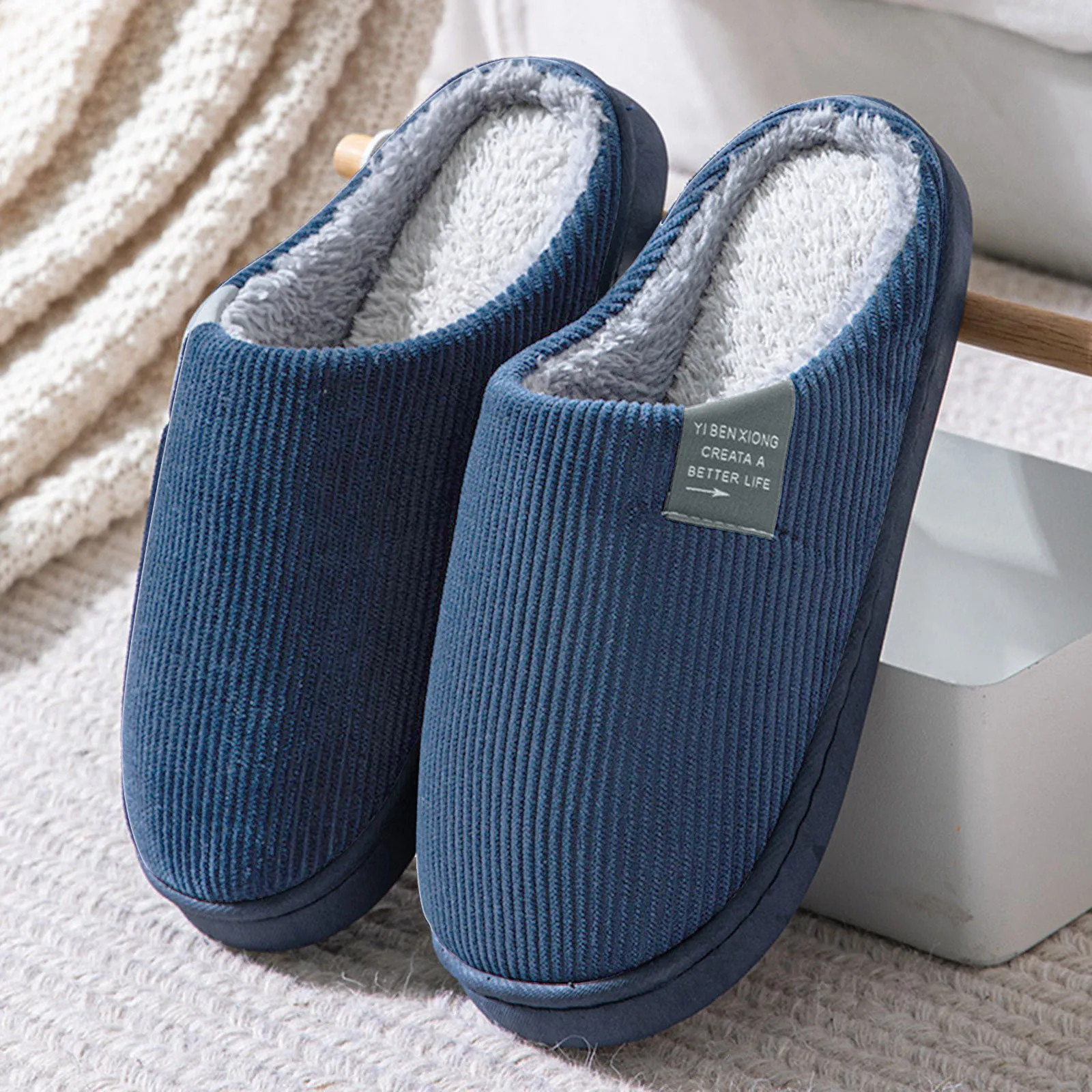 Winter Warm Fur Slippers Men House Non Slip Soft Shoes Comfortable Flat Heel Home Indoor Bedroom Fleece Plush Slippers Bedroom