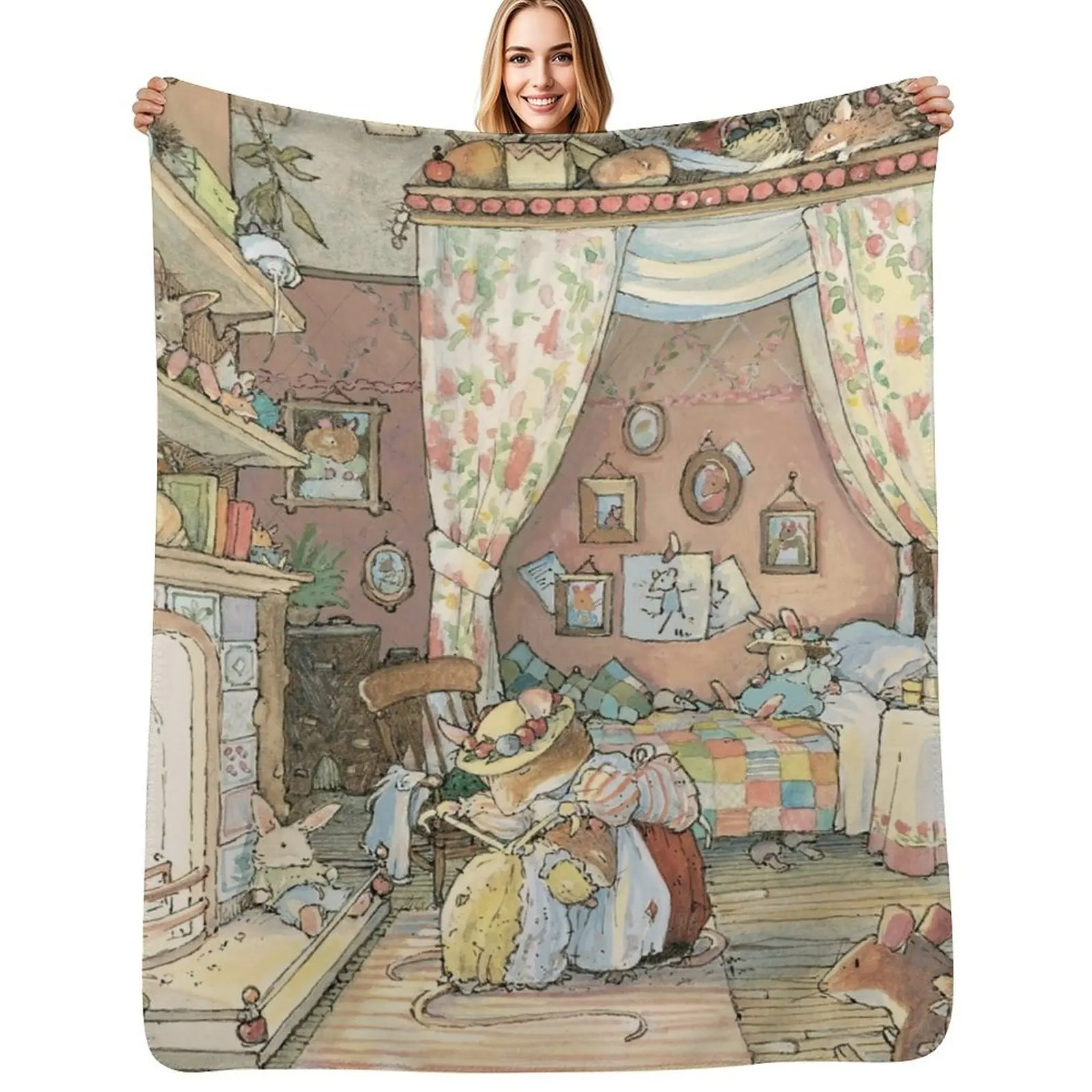 Lady Woodmouse gets Primrose ready for bed Throw Blanket Quilt funny gift Giant Sofa For Baby Stuffeds Blankets