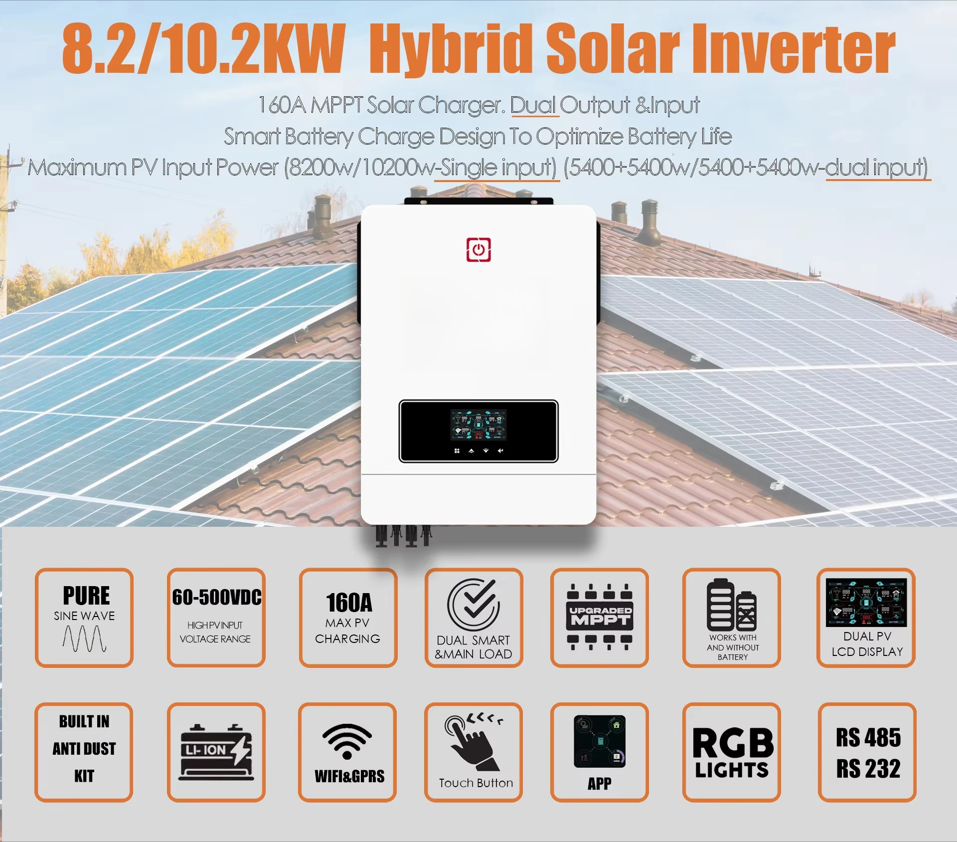 Hot Sale 10KW Hybrid Solar Inverter 160A Converter with Dual Output for the Best Selling Solar Inverter in the Middle East