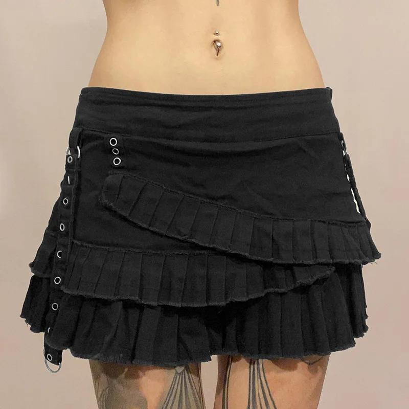 Dark street personality corns low waist skirt spring summer new European and American spice style fashion pleated skirt