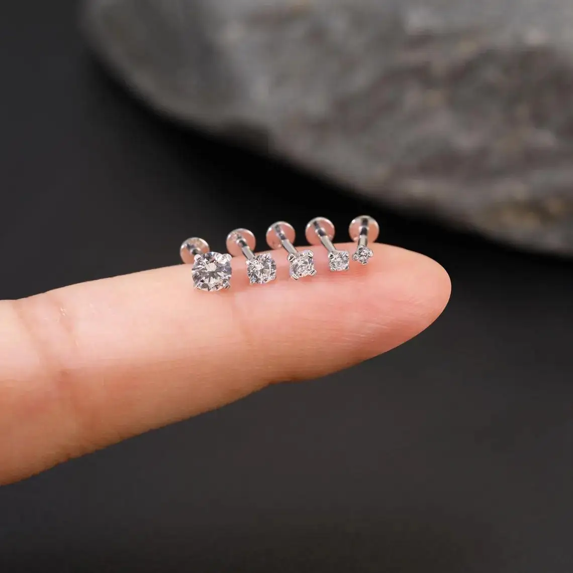 CANNER 0.03-1.2 قيراط D اللون مويسانيتي أربعة مخلب شقة رئيس ثقب وأقراط النساء 925 فضة تألق أقراط #3