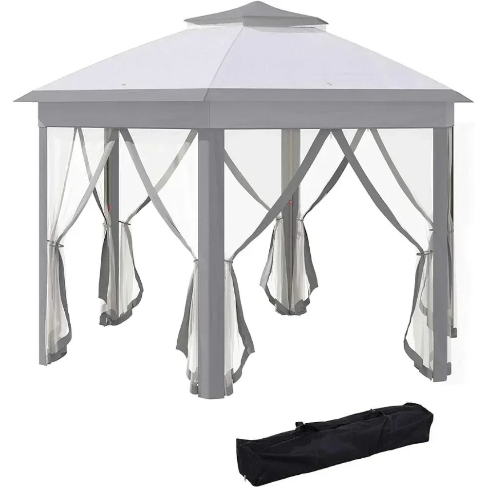 

Gazebo 13' X 13' Pop Up Canopy, Hexagonal Canopy Shelter With 6 Zippered Mesh, Event Tent With Strong Steel Frame For Canopy