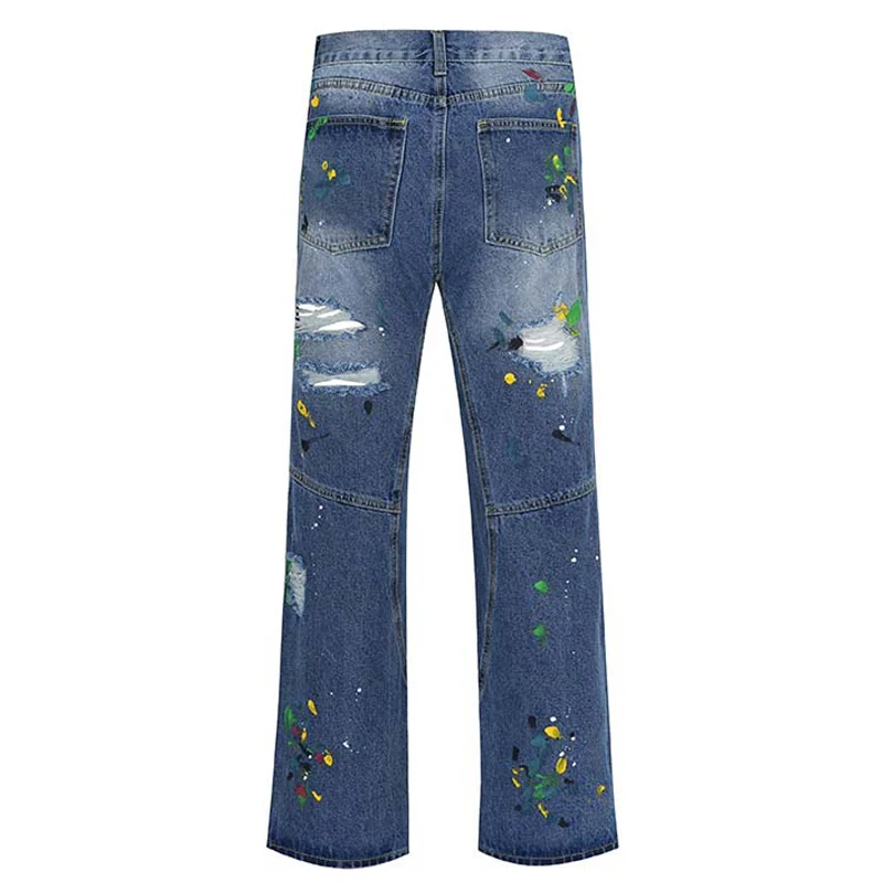 Jeans décontractés déFlexpour hommes et femmes, pantalons en denim vintage, capris fjCargo, micro trou en lambeaux, encre mouchetée, été 2023