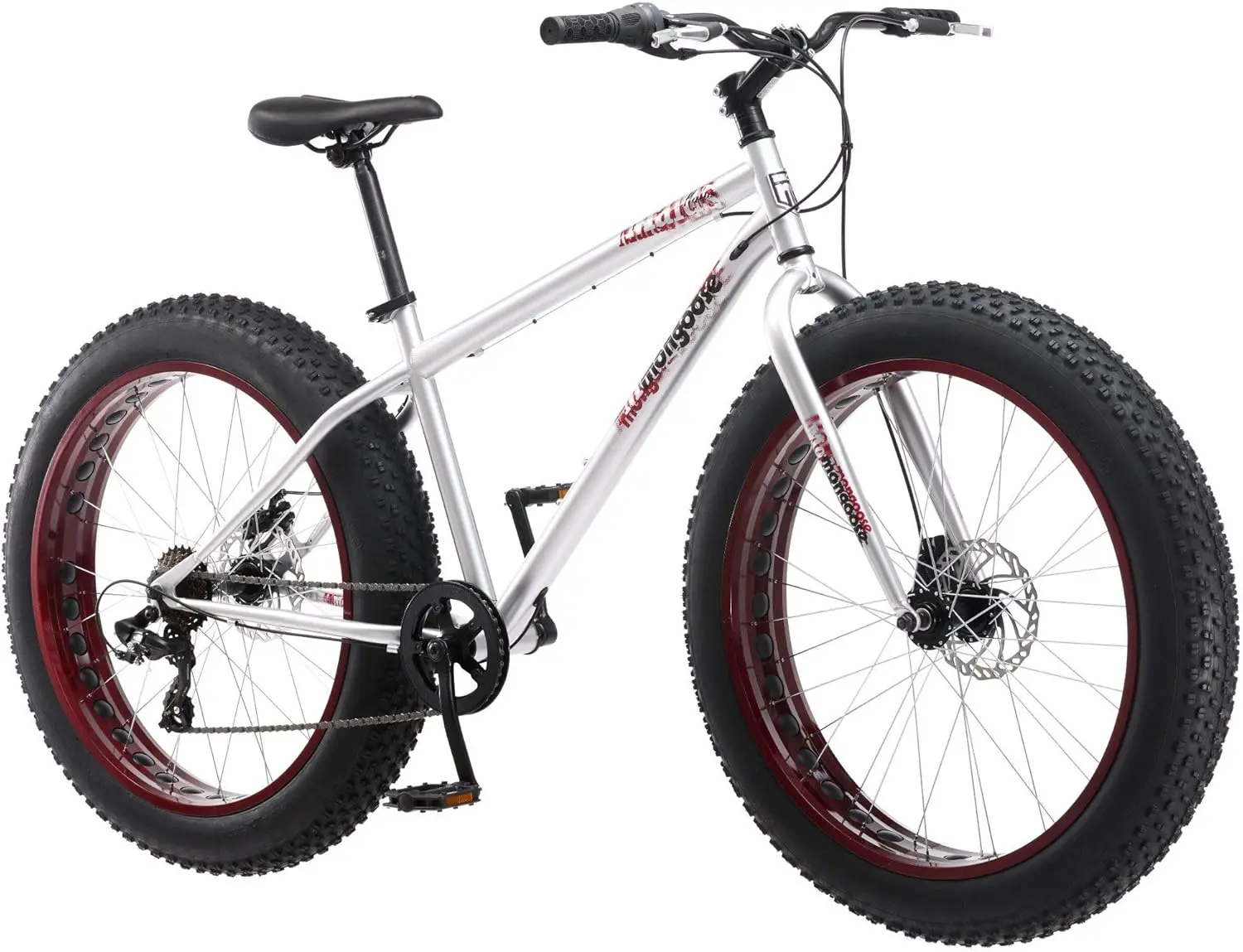 Fat Tire Mountain Bike, 26-Inch Bicycle Wheels, 4-Inch Wide Knobby Tires, Steel Frame, 7 Speed Drivetrain Disc Brakes