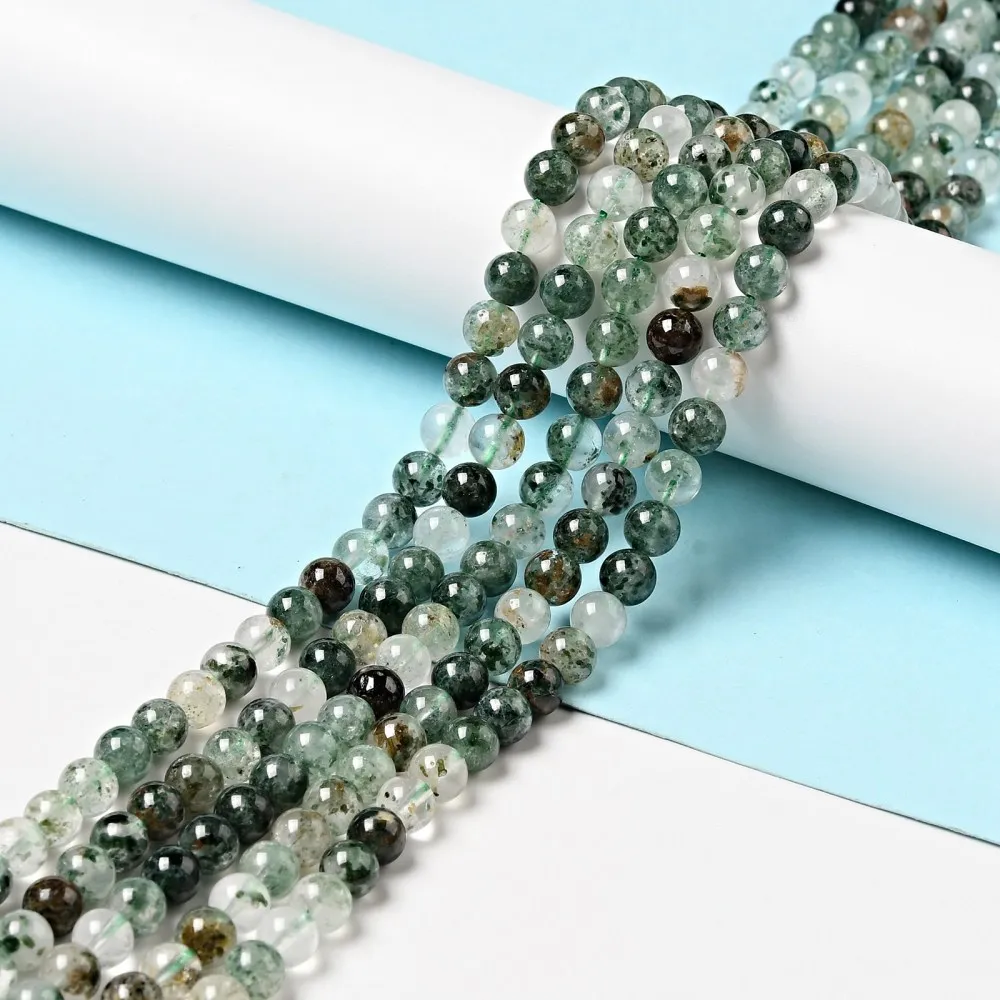 2 Strands Natural Stone Beads 6mm 8mm Gem stone Green Lodolite Quartz Beads for Jewelry Making Spacer Bead DIY Bracelet Necklace