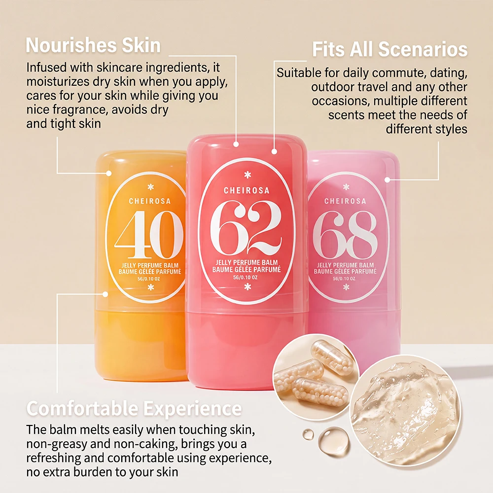 Solid Perfume Balm Lychee Vanilla Caramel 3 Scents Travel Portable Pocket Natural Long-Lasting Fragrance Gift Set view 2