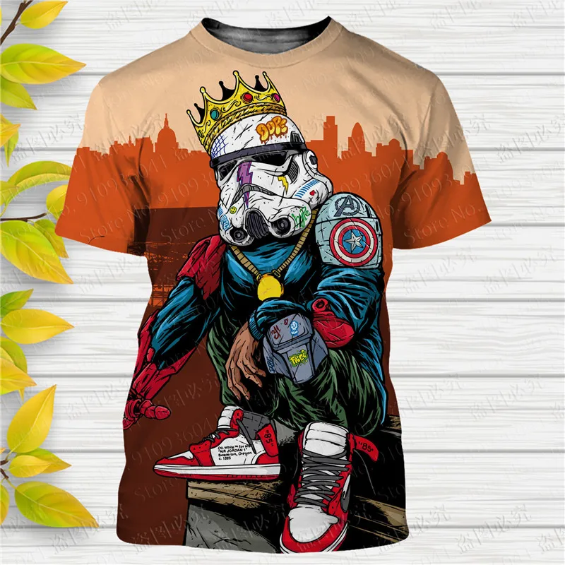 Stormtrooper Darth Va t-shirt bayi Yoda, atasan kaus Disney motif 3D lengan pendek gaya kasual musim panas untuk pria dan wanita