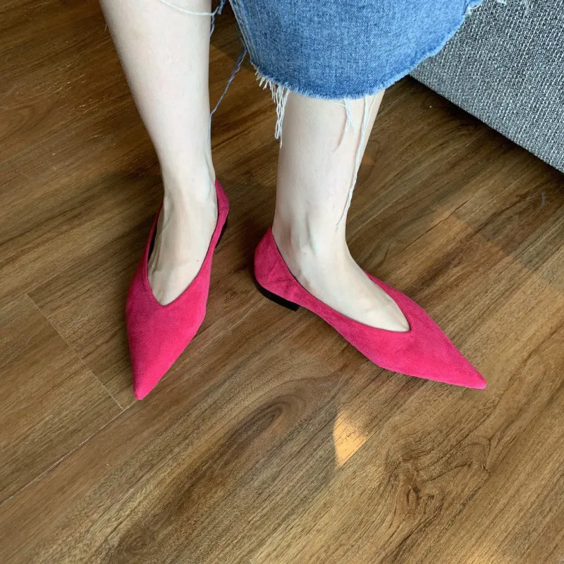 Casual Woman Shoe Pointed Toe Loafers Fur Autumn Female Footwear Winter Cross New Fall Dress Cross-tied Fabric Flat Canvas Solid