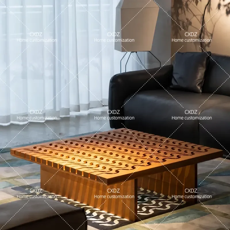 Medieval Solid Wood Square Coffee Table Retro Style Living Room Household Ash Wood Light Luxury Tea Table
