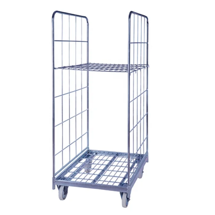 Logistics Transportation Supermarket Galvanized 2 Sides Metal Roll Cage Trolley