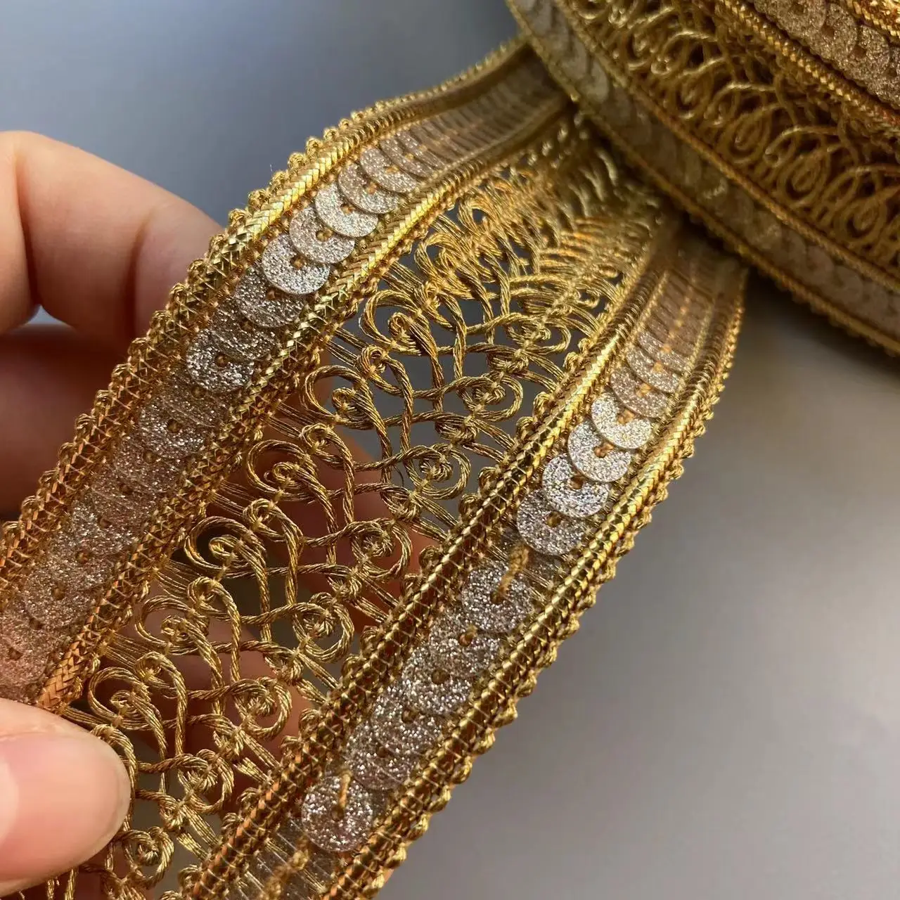 1 Yard 4.7cm Gold Lace Trim Ribbon Gold Thread Webbing Ethnic Style Clothing Embroidery Sequin Fabric Jacquard Accessories New