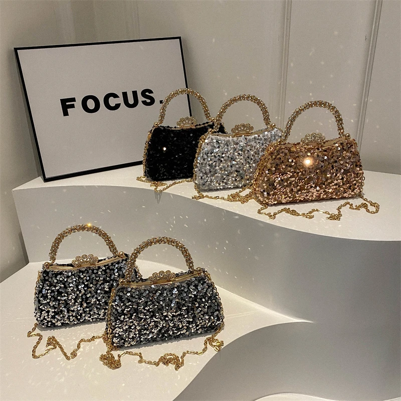 Sequins PU  Crossbody Bags Hasp Chains Women\'s Bags on Sale 2024 Brand Solid Sewing Thread Shoulder Bags Button Bolso Bandolera