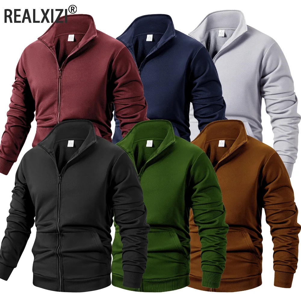 

Autumn Men's Casual Jacket Zipper Stand Collar Solid Color Slim Fit Jacket Outdoor Sports Windproof Sportwear Jacket Coat