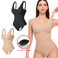 Women Sexy V Neck Corset Built-in Bra Shaperwear Slimming Full Body Shaper  Tummy Control Thong Bodysuit Waist Trainer Underwear