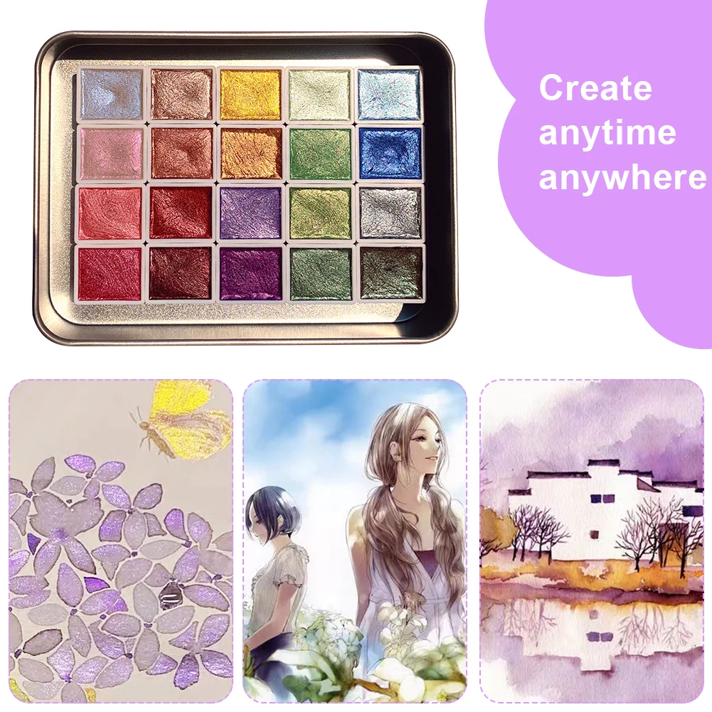 

Набор акварельных красок с блестками, 20 цветов: металлические, перламутровые, глиттерные акварели для художников, студентов и любителей