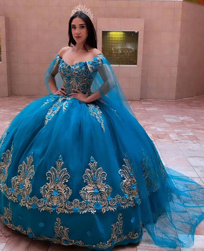 Elegant Blue Quincenara Dresses With Warp Sequined Applique Vestidos De Quinceañera 2024 Sweet 16 Prom Gowns Pageant Dress