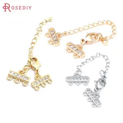 18K Gold Color Brass Zircon with Extend Chain Necklaces Bracelets Connect Clasps Jewelry Making Diy Findings Accessories