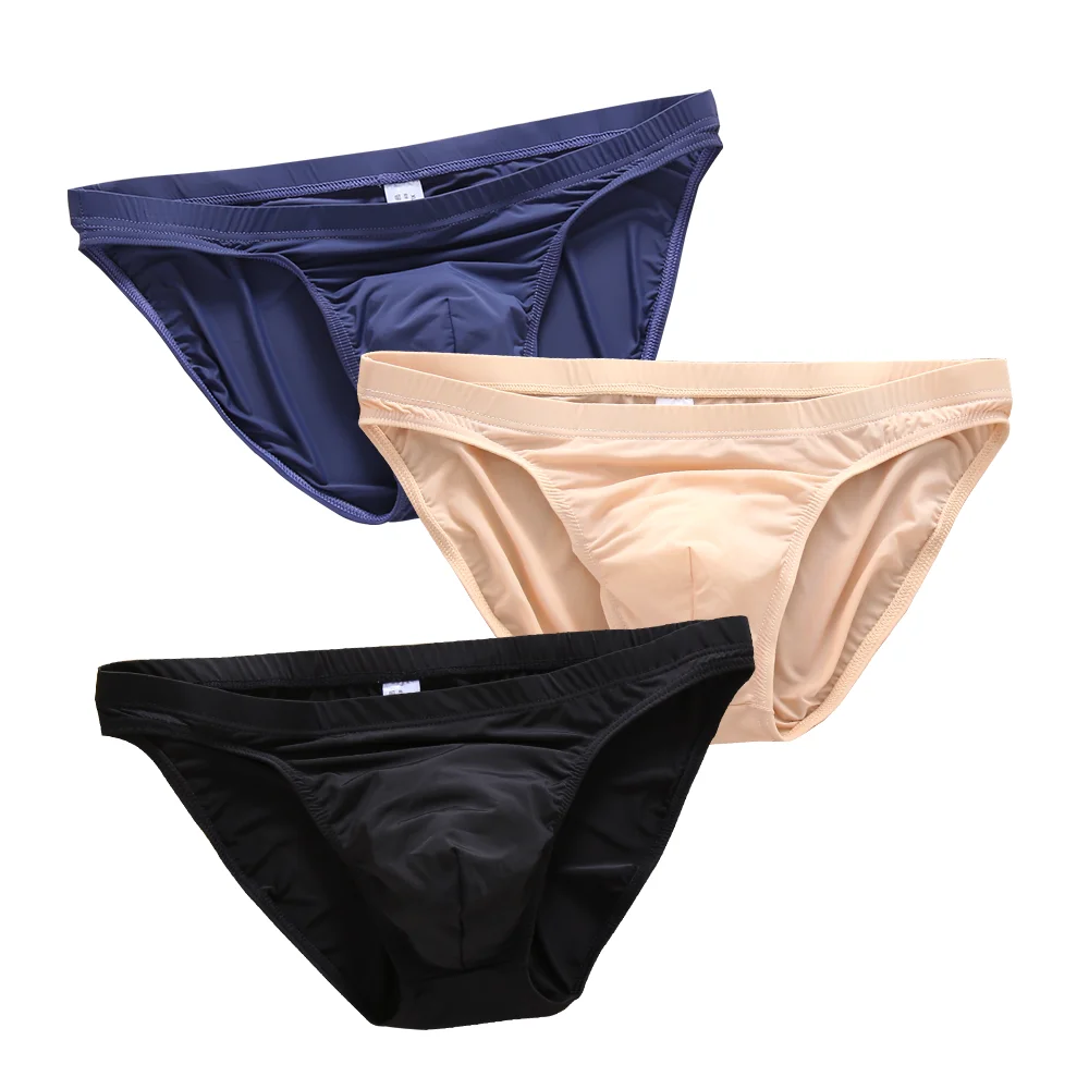 3 Pack mens underwear briefs ick silk sexy Breathable Sweat Briefs Comfortable Underpants U Convex Big Scrotum Pouch Panties