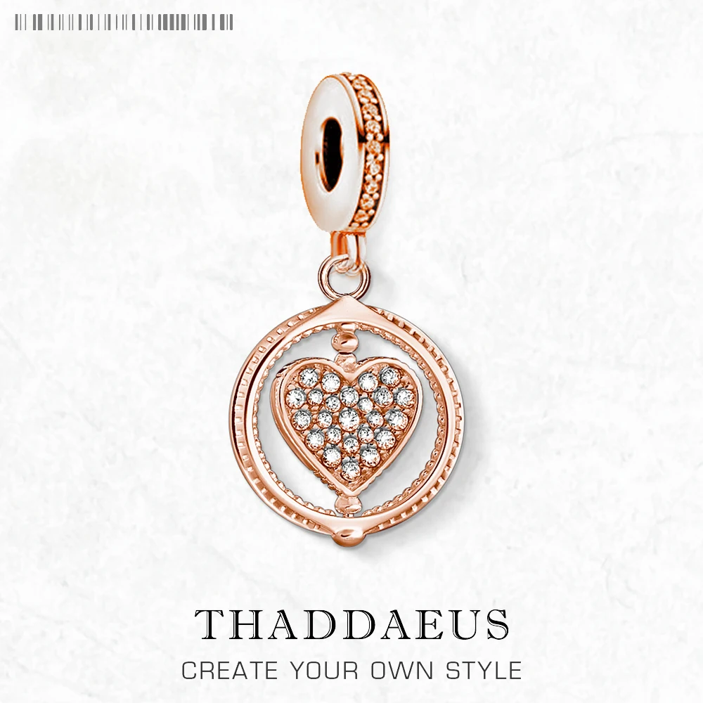 Charms Pendant Rotated Heart Pave Rose Gold Accessories 925 Sterling Silver Fine Jewelry Romantic Gift For Women