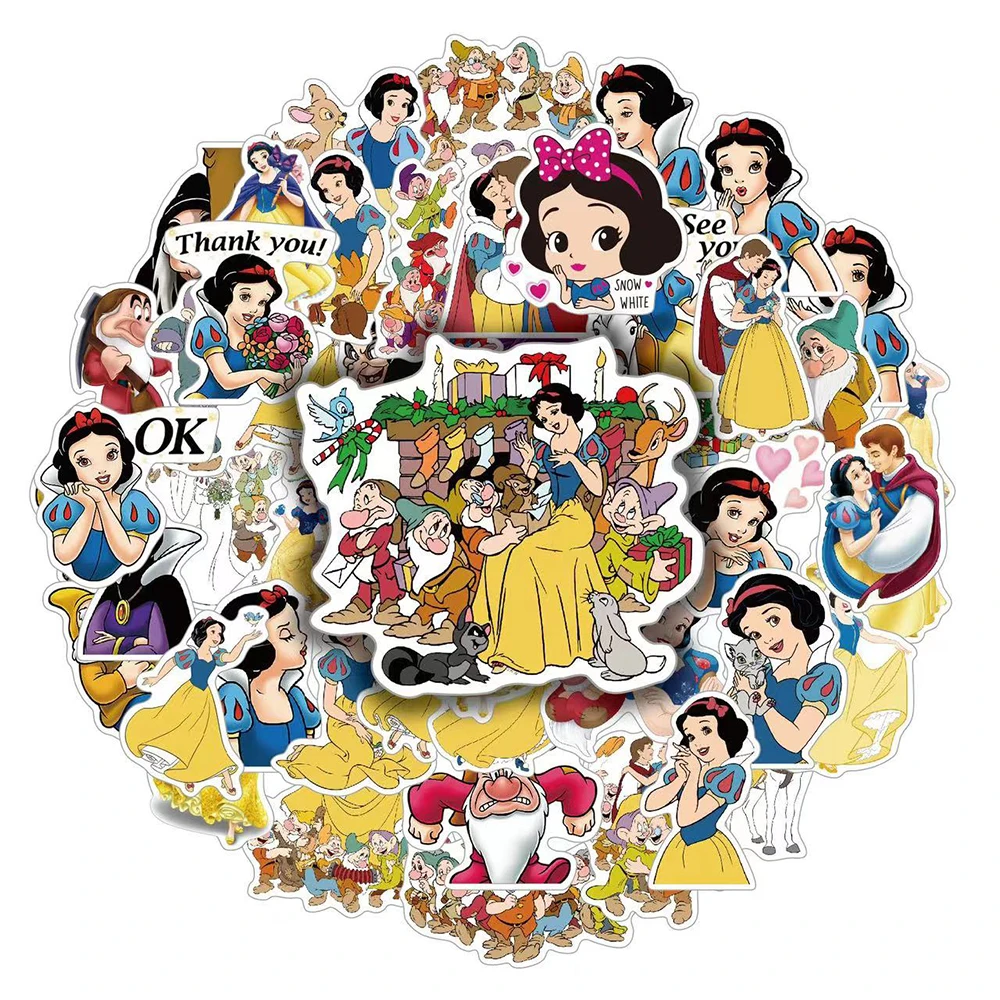 10/30/50pcs Disney Cartoon Snow White Graffiti Stickers DIY Laptop Guitar Notebook Suitcase Decoration Sticker Kids Classic Toy