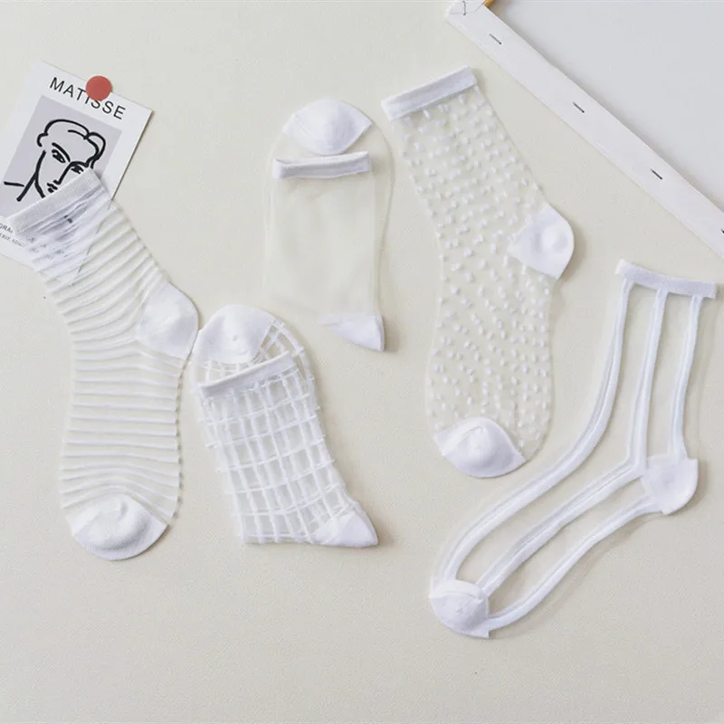 1 زوج النساء الجوارب الصيف 15 أنماط Harajuku رقيقة شفافة جورب مخطط منقوشة النقاط تنفس جوارب بأشكال مضحكة جوارب الكاحل عادية #3