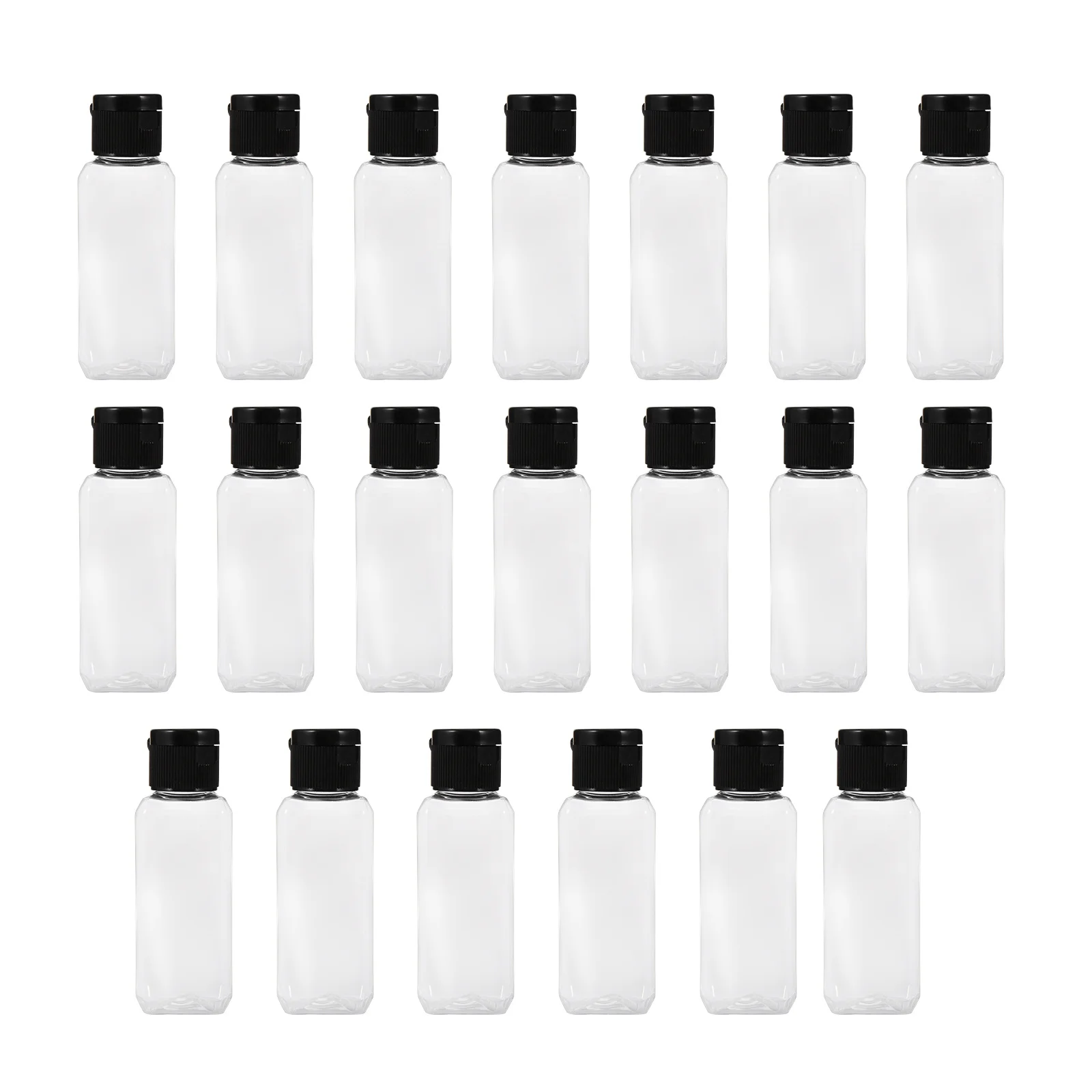 20Pcs Transparent Square Bottles Empty Reusable Refillable Plastic Portable Travel Leakproof Containers for Cosmetics Camping