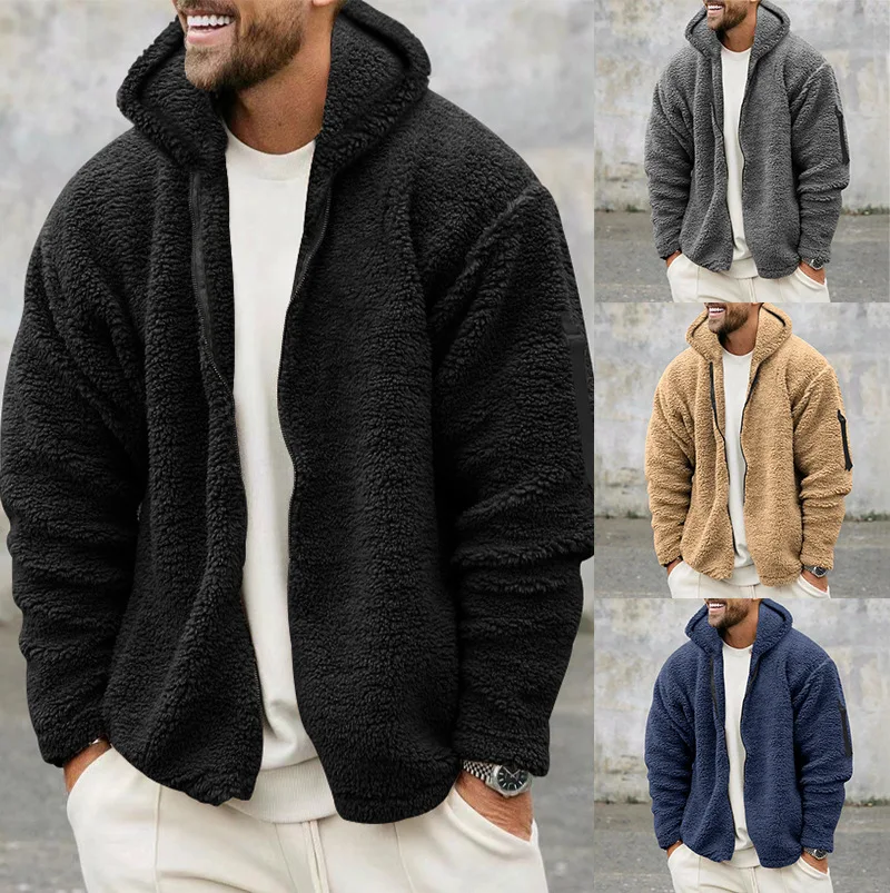 

This Autumn and Winter New Men's Double-sided Arctic Fleece Warm Hooded Zipper Jacket Can Be Worn Over Home Wear and Sweatshirt