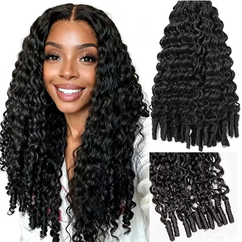 African Feather Hair Extensions 18 Inch Burmese Curly Knotless Crochet Synthetic Braid with Spiral Curl Ends for Women