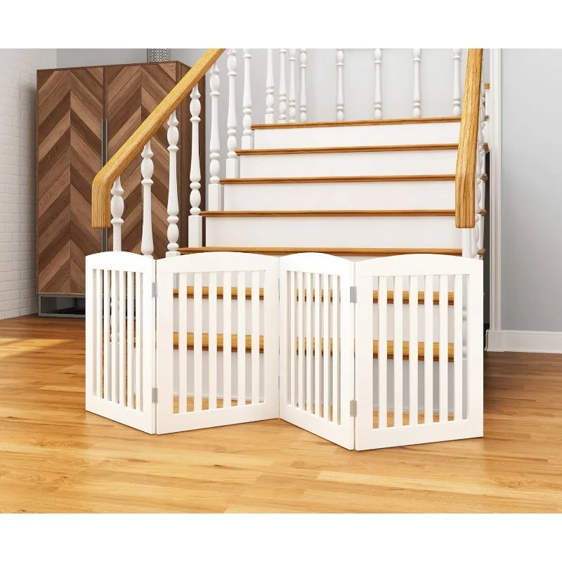 

Wooden Freestanding Foldable Pet Gate for Dogs, 24 inch 4 Panels Step Over Fence, Dog Gate for The House, Doorway, Stairs