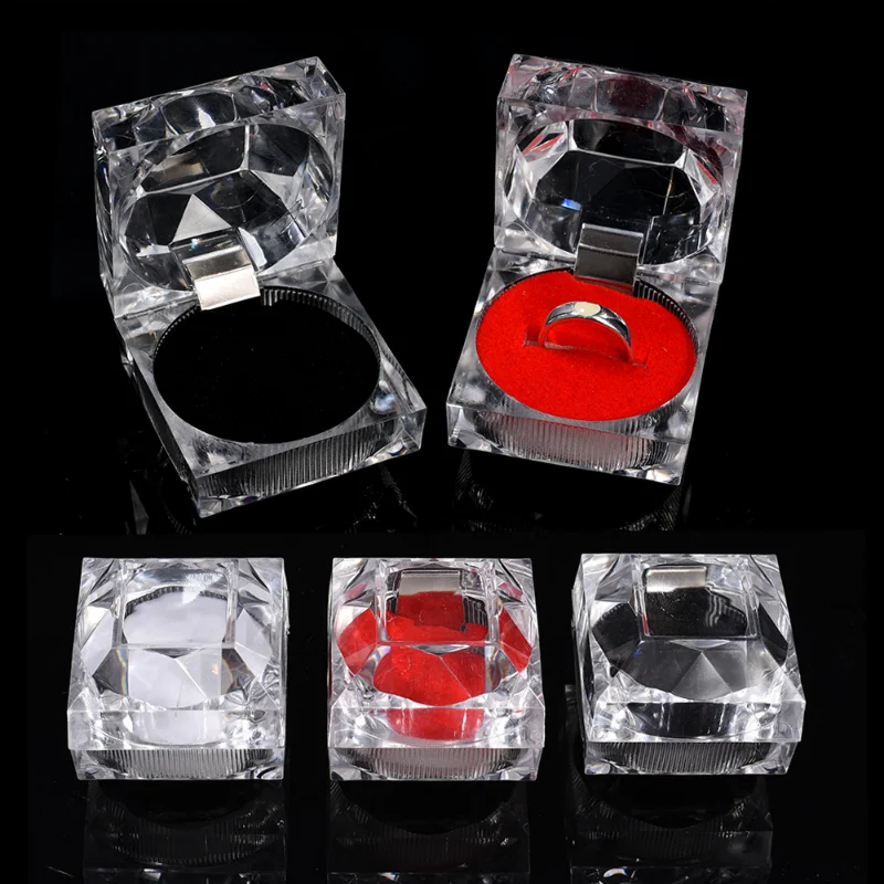 Mini Acrylic Clear Rings Storage Box Diamonds Shaped Crystal Ring Storage Boxes Fashion Wedding Proposal Jewelry Packaging Box