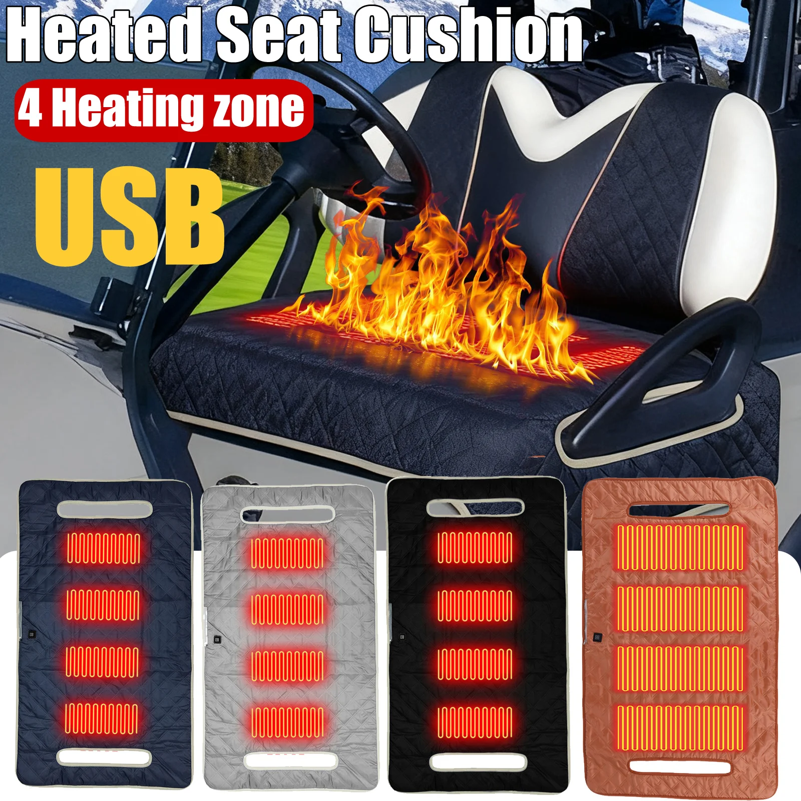 

4-Zone USB Golf Cart Seat Towel Blanket Heated Seat Cushion Travel Sports Cart Seat Cushion Cover Golf Gifts for Men Golf Lover