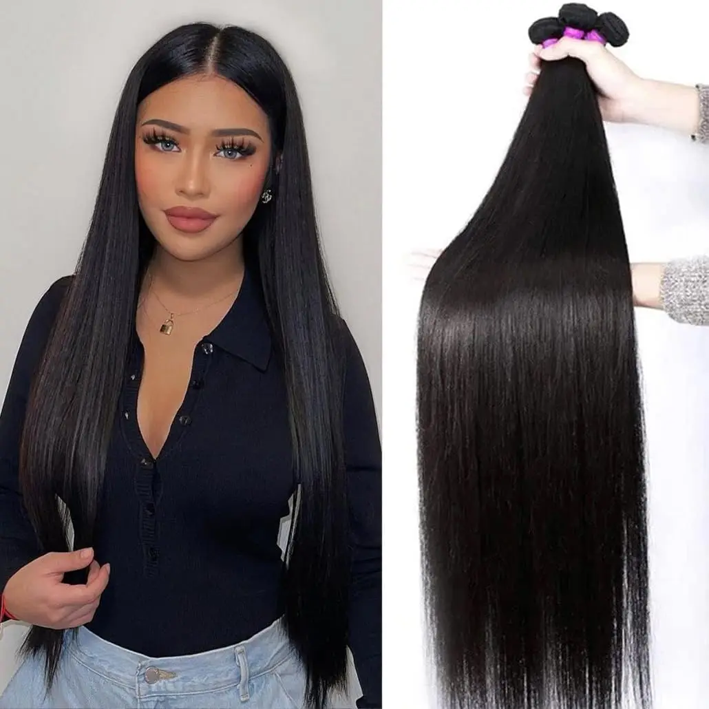 Bundles de cheveux humains raides brésiliens, Extensions de cheveux vierges non transformés, Richesse 100%, Promotion, Tissage bon marché, 30 po