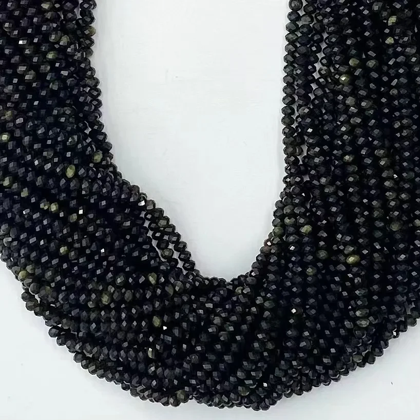 Natural golden obsidian Facted Roundlle Beads Loose Beads Jewelry  DIY Bracelet Necklace 38cm Accessories Manufacturer Wholesale