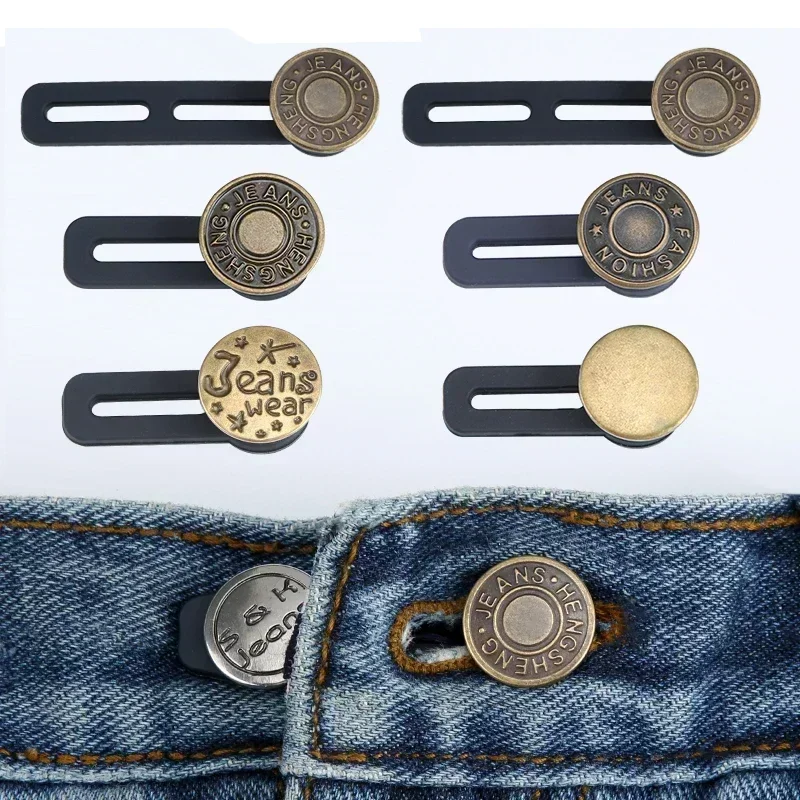Metal Jeans Button Extender Free Sewing Adjustable Pants Waist Extender Buttons Retractable Waistband Buckle DIY Skirts Trousers