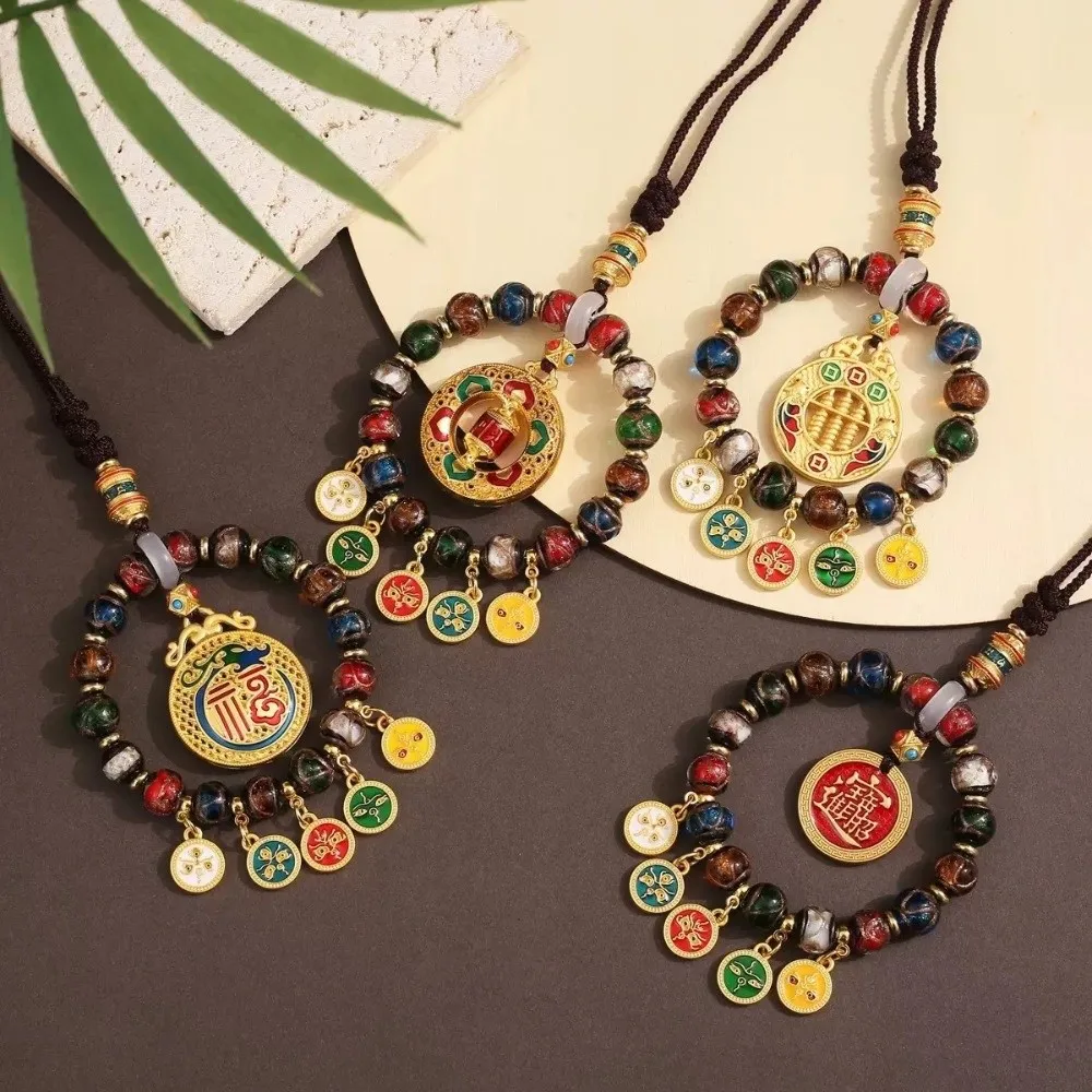 

Gold Foil Car Mirror Dangle Pendant Five Paths Wealth Goddess Lucky Design Mobile Phone Chain Beads Wealth Colorful Abacus