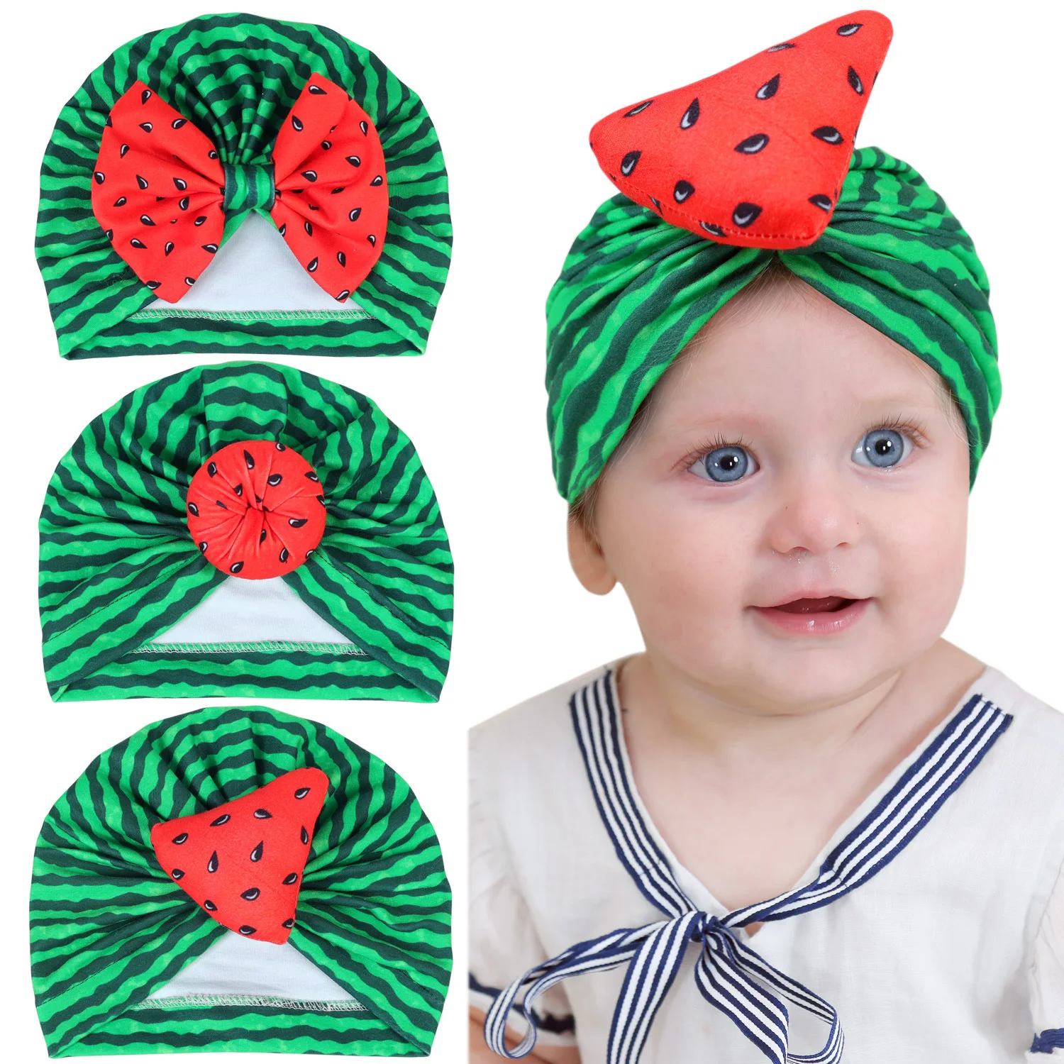 1 Piece Lytwtw's Soft Baby Girls Hat Children Kids Watermelon Turban Cap Newborn Spring Autumn Beanie Infant Toddlers