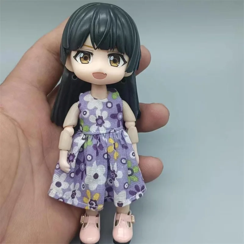 Vestido de bebé Ob11: falda abullonada de mezclilla. YMY ropa de bebé pequeño y juguetón 1/12 con falda con cordón