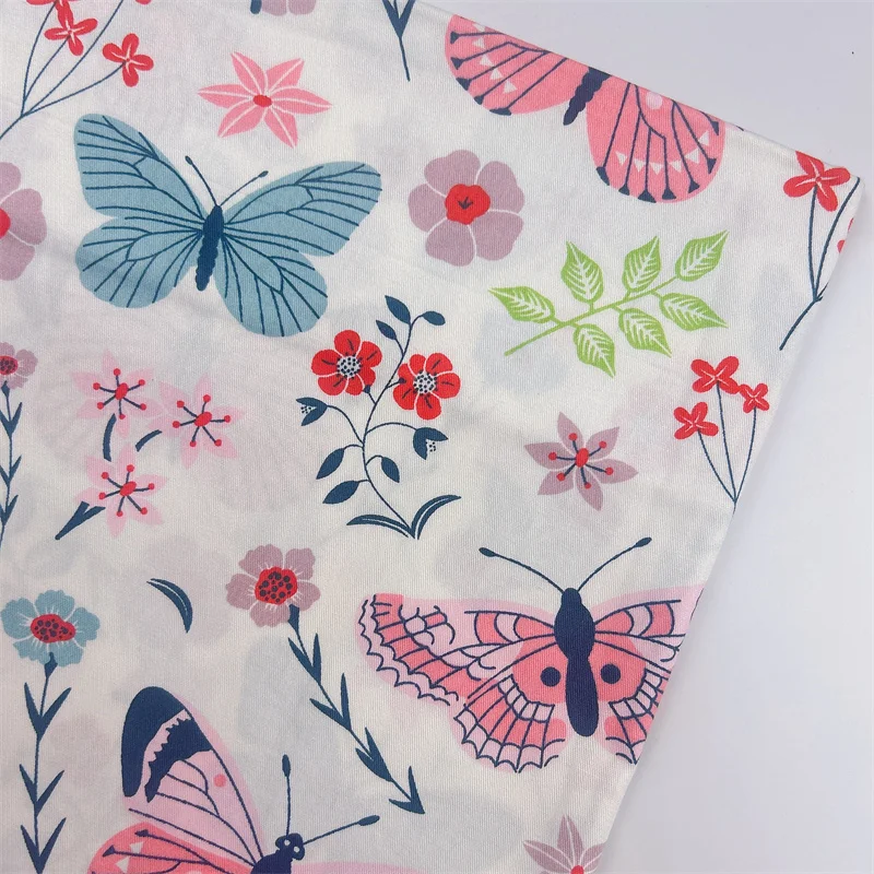 Twill Cotton Fabric for Sewing Craft, Floral and Butterfly, Quilting, Baby Dress, Tecido, DIY Patchwork, Handmade Cloth