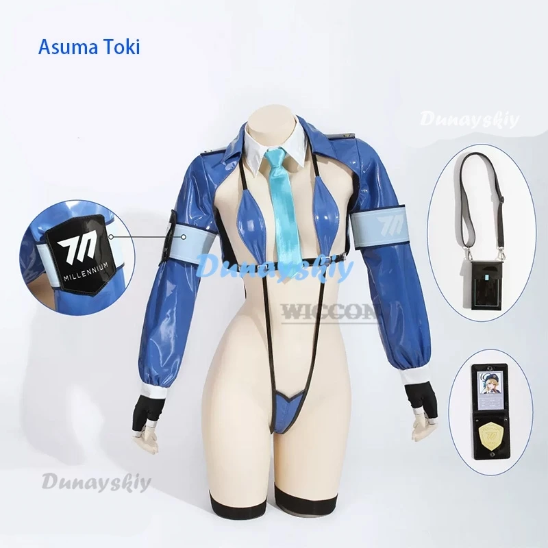 Anime Blue Archive Asuma Toki Blue Leather MomoTalk Bodysuit policewoman Uniform Costume bikini Cosplay sexy roleplaying