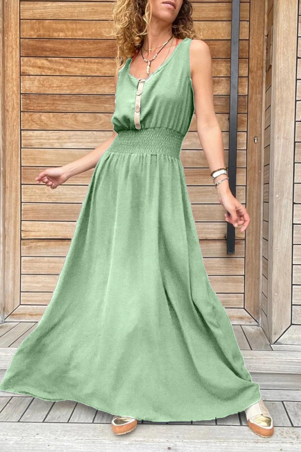 2024female Summer Sundress Sale Women's Clothing Vests Patchwork Green Dress Women's Clothing Long Dresses Fashion Beach Vestido