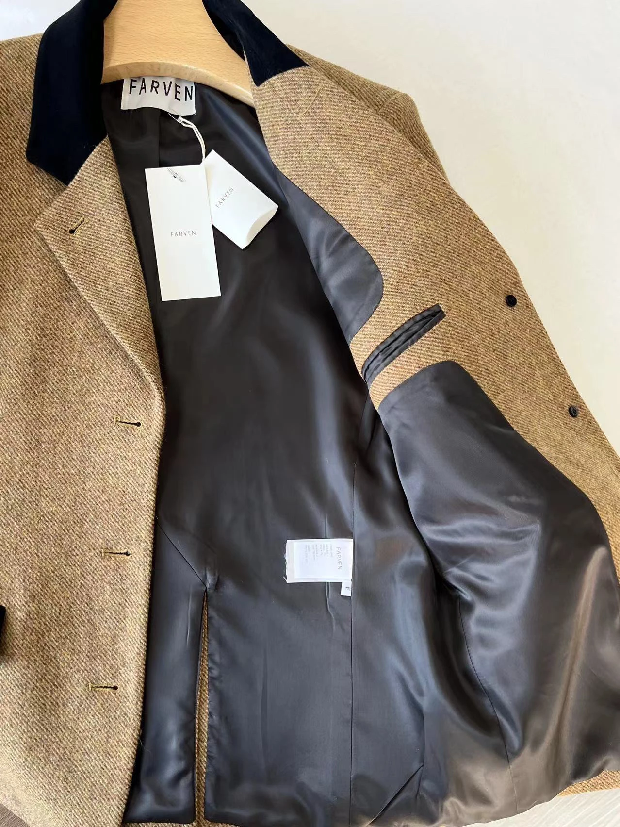 PREON Autumn Winter Wool Blend Color Blo Suit Jaet Women's Commute Sle Loose Fit Long Sve Single Button Closure