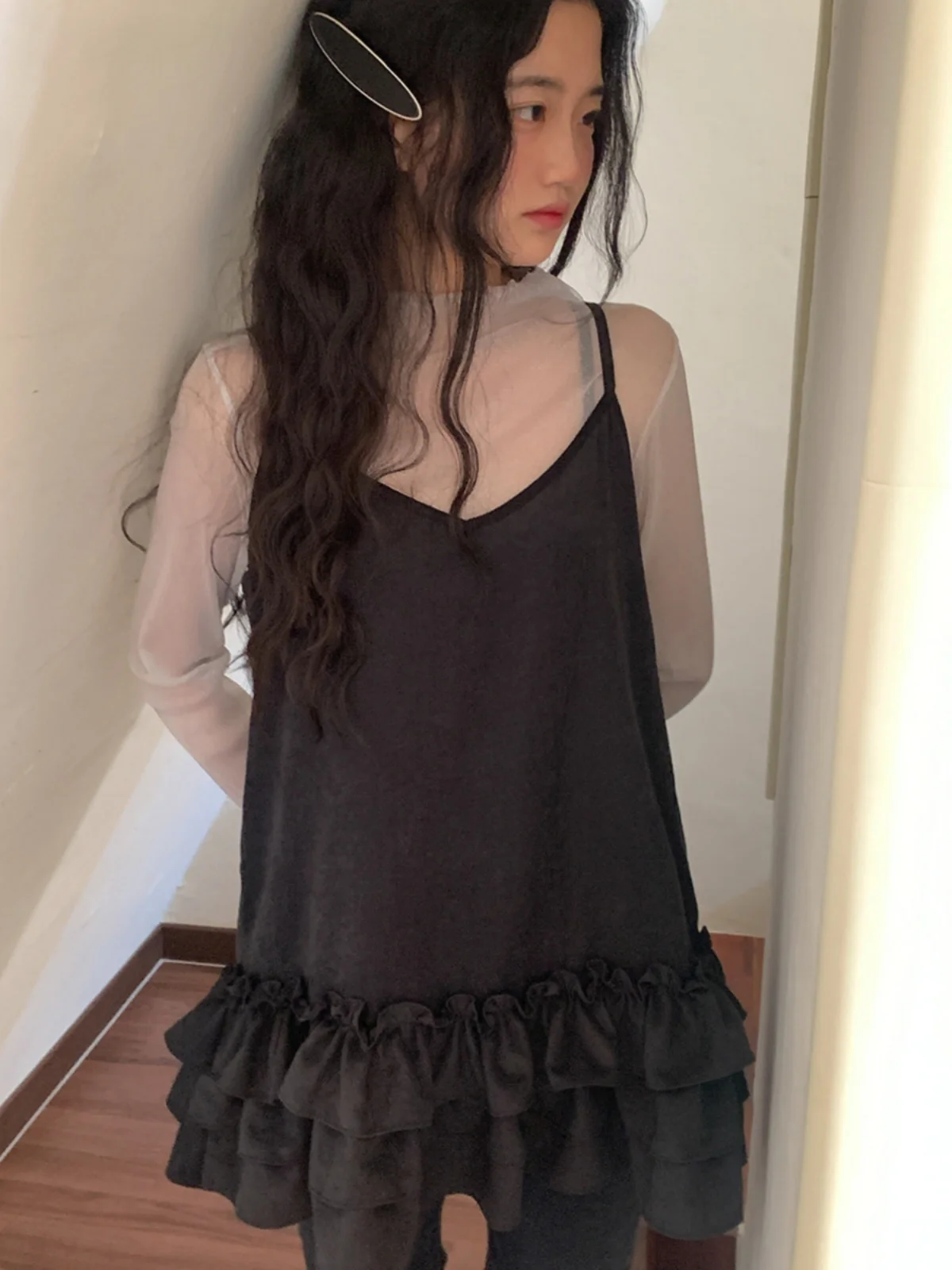 Lente 2025, off-shoulder dames Dr. Fre Age-Defng Wood ain-design hoge taille A-lijn rok Koreaanse Sle pendelen