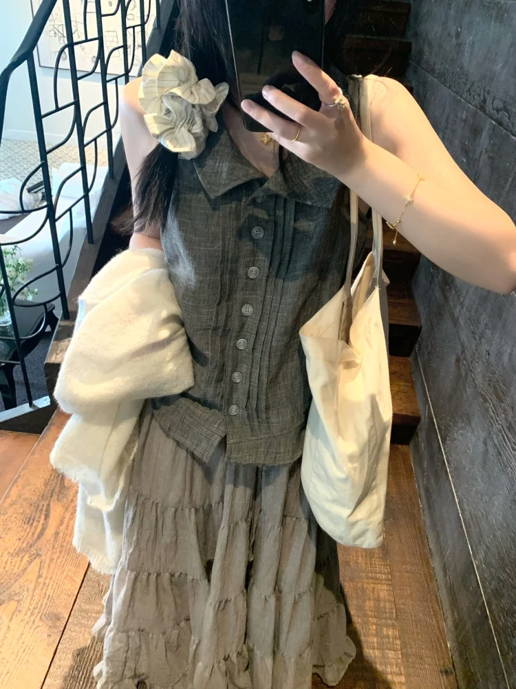 

Chill ey Summer Svel irt Women's Outerwear Vest Mixed Color Focus Memory Loose Fit Collar Button down Top