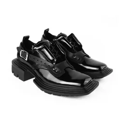 Designer Man Dress Shoe Chunky Heel Men Black Shoe Buckle Mans Formal Shoes